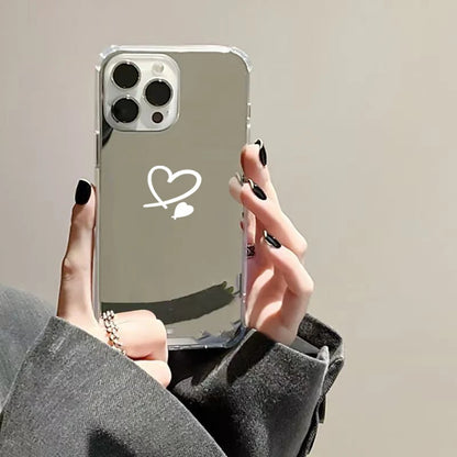 Cute Love Heart Mirror Phone Case For iPhone 11 12 13 14 15 16 Pro Max XS X XR 7 8 Plus SE Make Up Mirror Shockproof Soft Cover