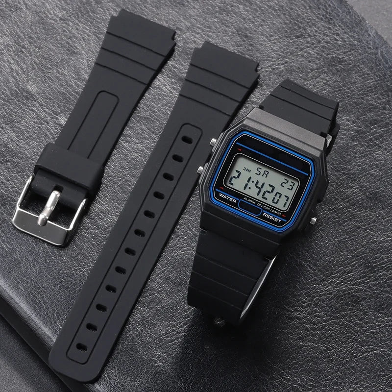 18mm Silicone Watch Strap for Casio W800H Soft Watchband Black Rubber Bracelet for SGW400 F91W F84 F105/108/A158/168 AE1200/1300