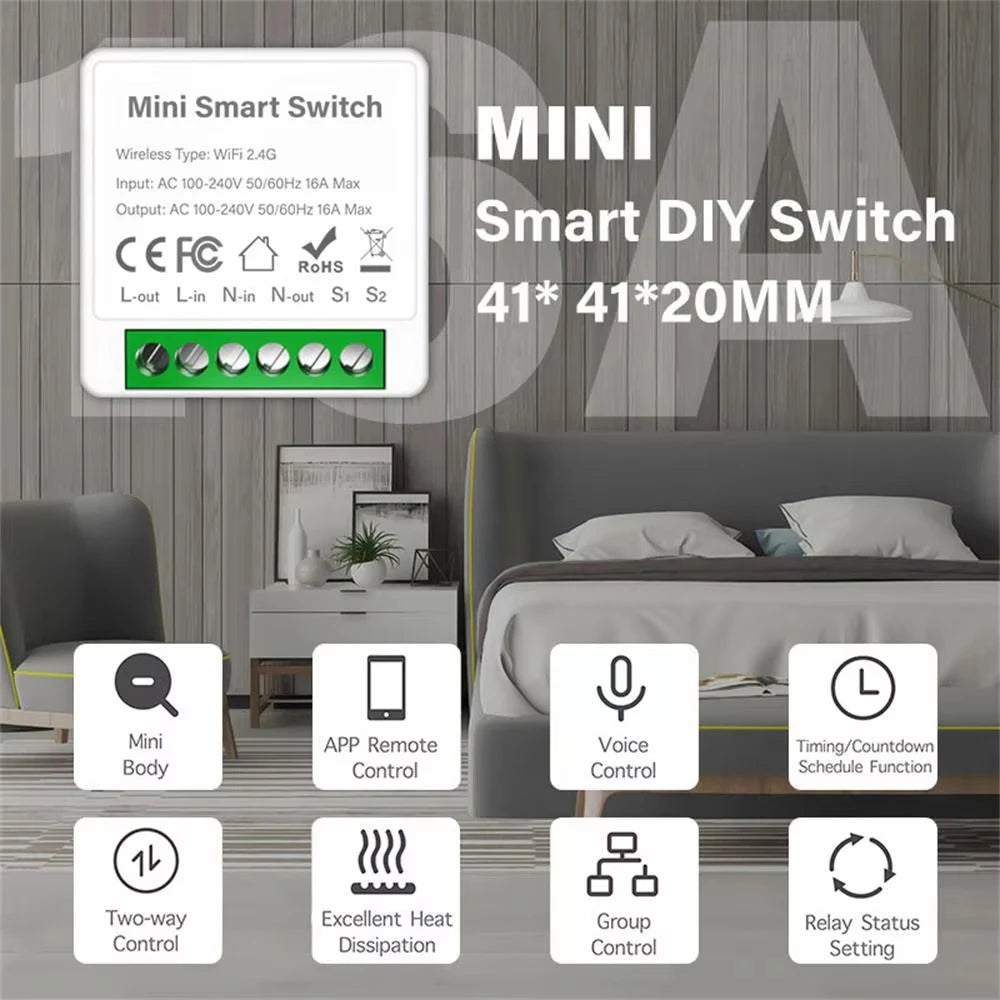 Smart Home WiFi or ZigbeeMini Switch 16A/20A Relay Breaker with Timer Remote APP Voice Control Works with Tuya Alexa Google Home