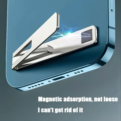 Universal Mobile Phone Holder Bracket Magnetic Ultra Thin Foldable Metal Alloy Desktop Cell Phone Stand For iPhone 15 13 Xiaomi