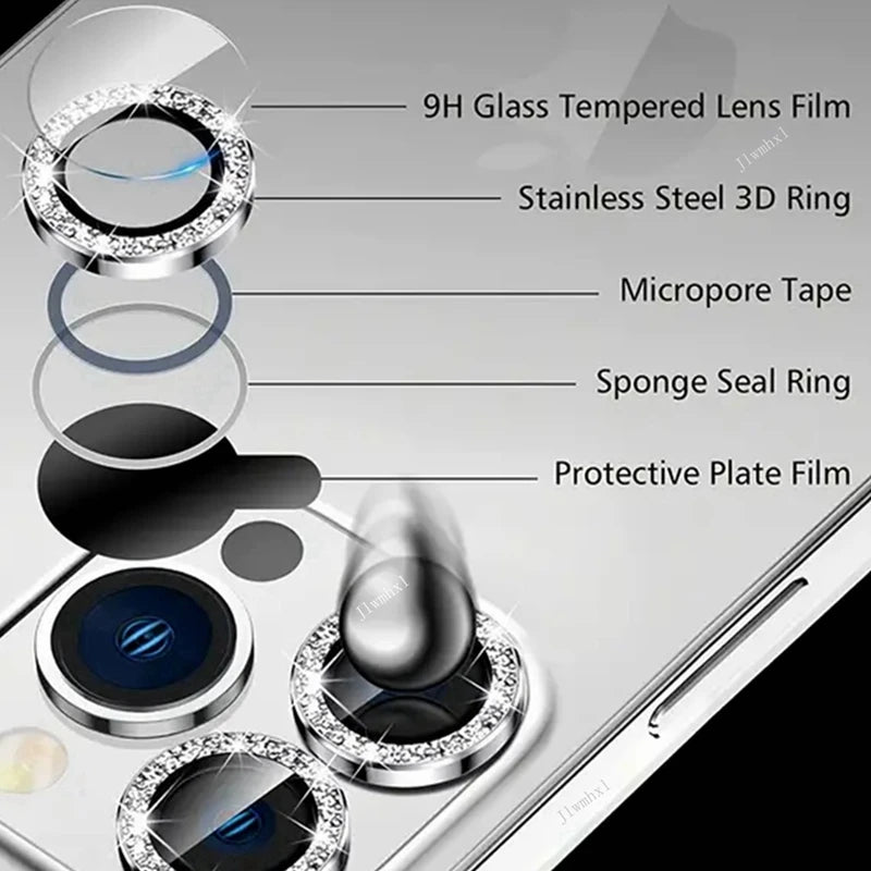 2-3Pcs Camera Lens Protector For iPhone 11 12 13 14 15 16 17 Pro Max 16E Mini Air 14 15 16 plus Diamond Metal Protective Glass
