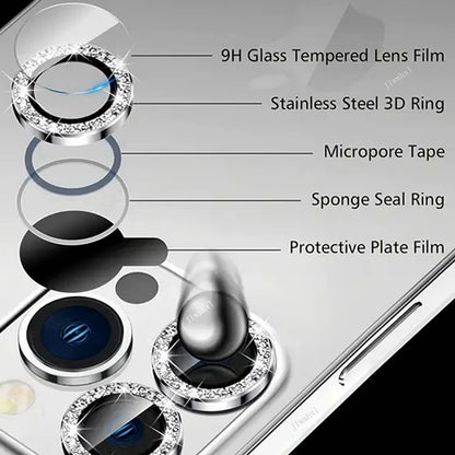 2-3Pcs Camera Lens Protector For iPhone 11 12 13 14 15 16 17 Pro Max 16E Mini Air 14 15 16 plus Diamond Metal Protective Glass