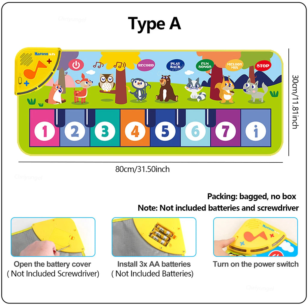 Piano Mat for Kids 80*30cm Toddlers Floor Keyboard Dance Mat Play Musical Carpet Music Instrument Toys Toddlers Girl Boy Gift