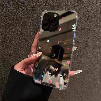 Cute Love Heart Mirror Phone Case For iPhone 11 12 13 14 15 16 Pro Max XS X XR 7 8 Plus SE Make Up Mirror Shockproof Soft Cover