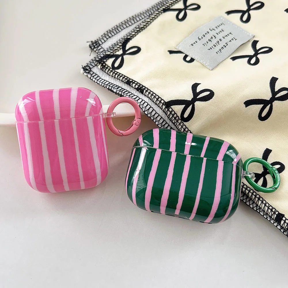 Summer Dopamine Simple Color Collision Stripes Splicing Soft Earphone Case For AirPods 4 2024 Cover For AirPods 1 2 3 Pro 2 2nd