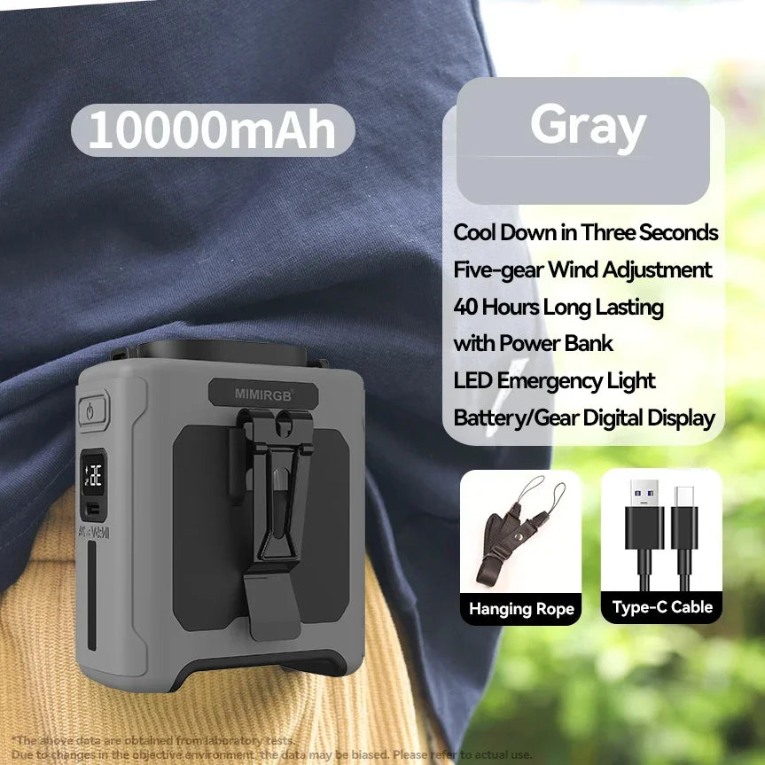 Summer Fan, Portable Waist Clip Fan, 10000mAh Cool Clip Fan, with LED Light and Power Bank Function,  for Outdoor Play and Work