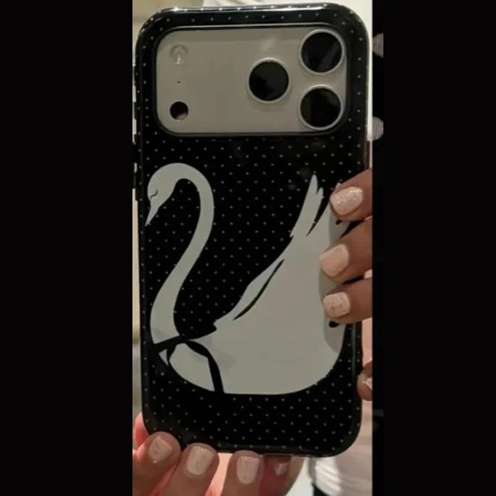 Phone Case for iPhone 17 16 15 14 13 12 11 X XS XR Air Pro Max Plus Luxury Ins White Swan Polka Dot Double-layer Back Cover
