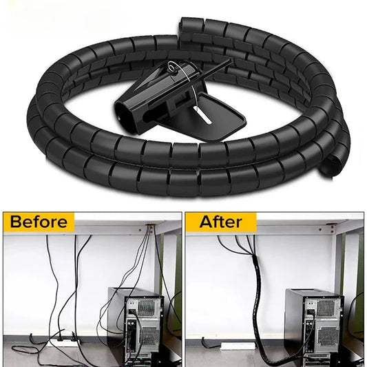 Flexible 2M 16/10mm Spiral Cable Wire Protector Tube Clip for Computer Cord Organizer Management Tools Protective