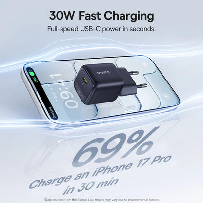 Baseus 30W GaN Charger PD Charger For iPhone 17 16 15 14 13 12 Max Fast Charger PD3.0 QC3.0 Phone Charger Type C Tablets Charger