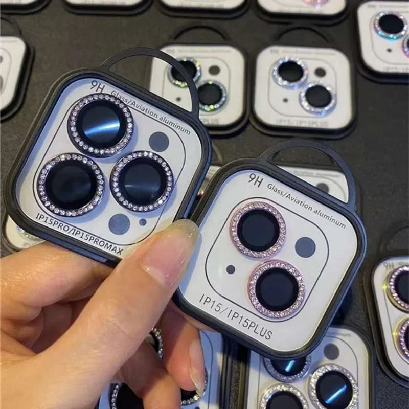 2-3Pcs 9D Rear Diamond Lens Protector For Iphone 17 16 15 Pro Max Plus Camera Tempered Glass For 13 Pro Max Ring Cover Case Film