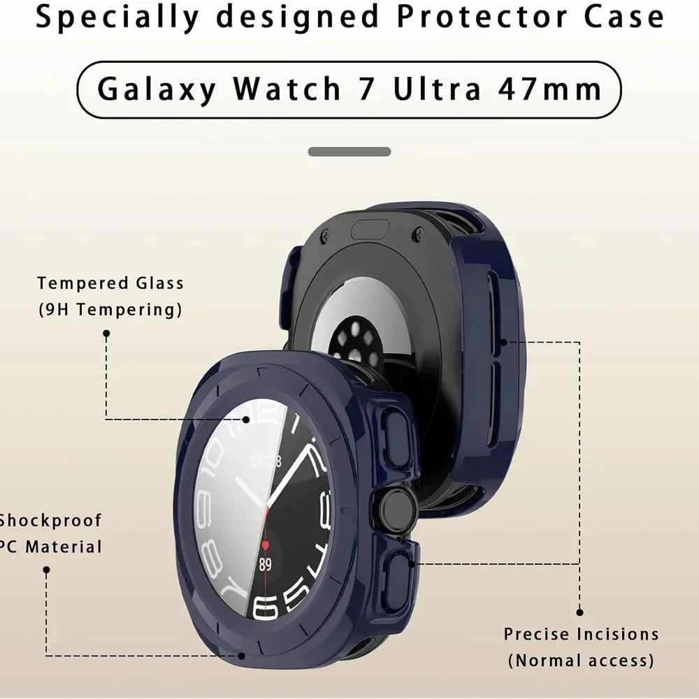 PC Case for Samsung Galaxy Watch 7 Ultra 47mm Tempered Glass Anti-scratch Screen Protector Bumper Protective Cover Accessories