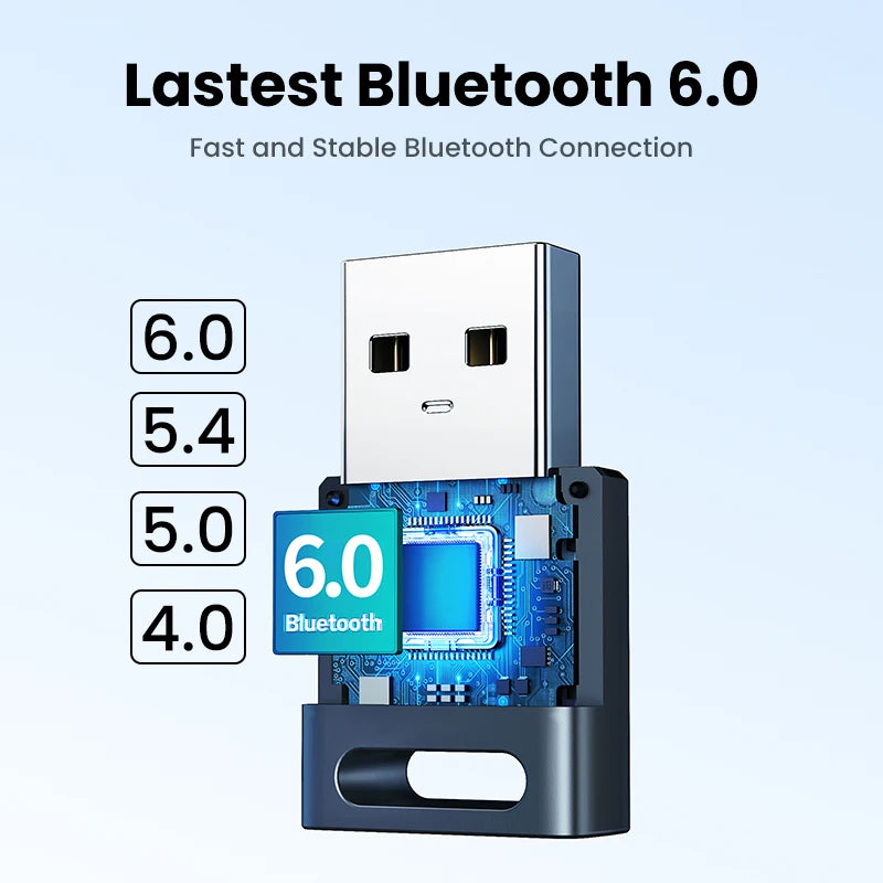 USB Bluetooth Adapter, Bluetooth 6.0 Dongle for PC Windows 11/10/8.1, Bluetooth Receiver & Transmitter for Keyboard/Mouse