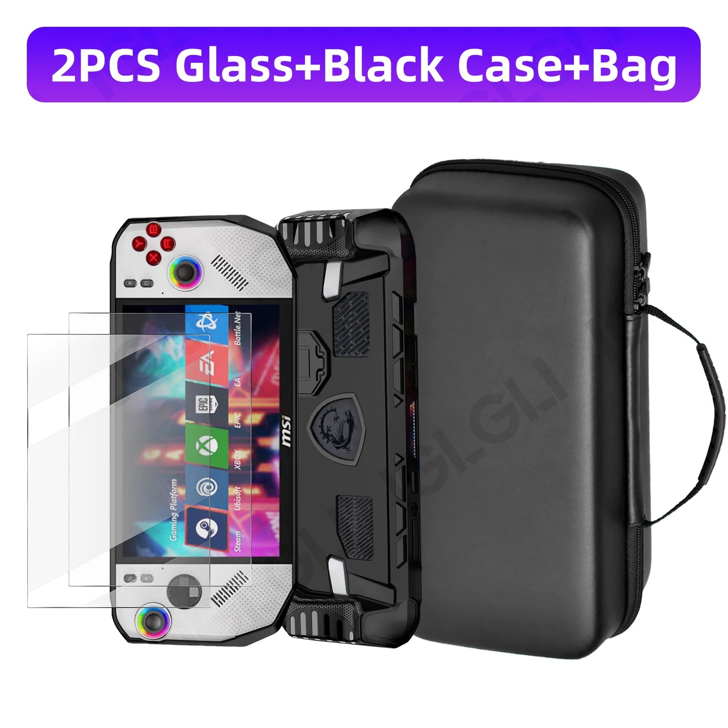 3 in 1 Accessory Kit for MSI Claw A8 BZ2EM Protective Case with Screen Protector Glass and Carrying Bag Travel Storage Cover