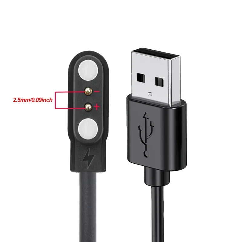 USB Charging Cable And Adapter for Smartwatches, Featuring a 2-Pin And 4-Pin Dock for Power Connection.