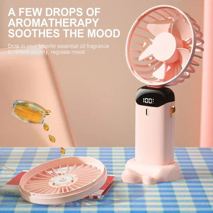 Portable Handheld Mini Fan Foldable Neck Hanging Fans 5 Speed USB Rechargeable Fan with Phone Stand and Display Screen 1800mAh