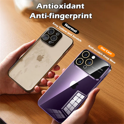 Luxury Original Plating Clear Phone Case For iPhone 15 13 12 14 Pro Max Large Window Full Lens Protection Shockproof Cover Funda
