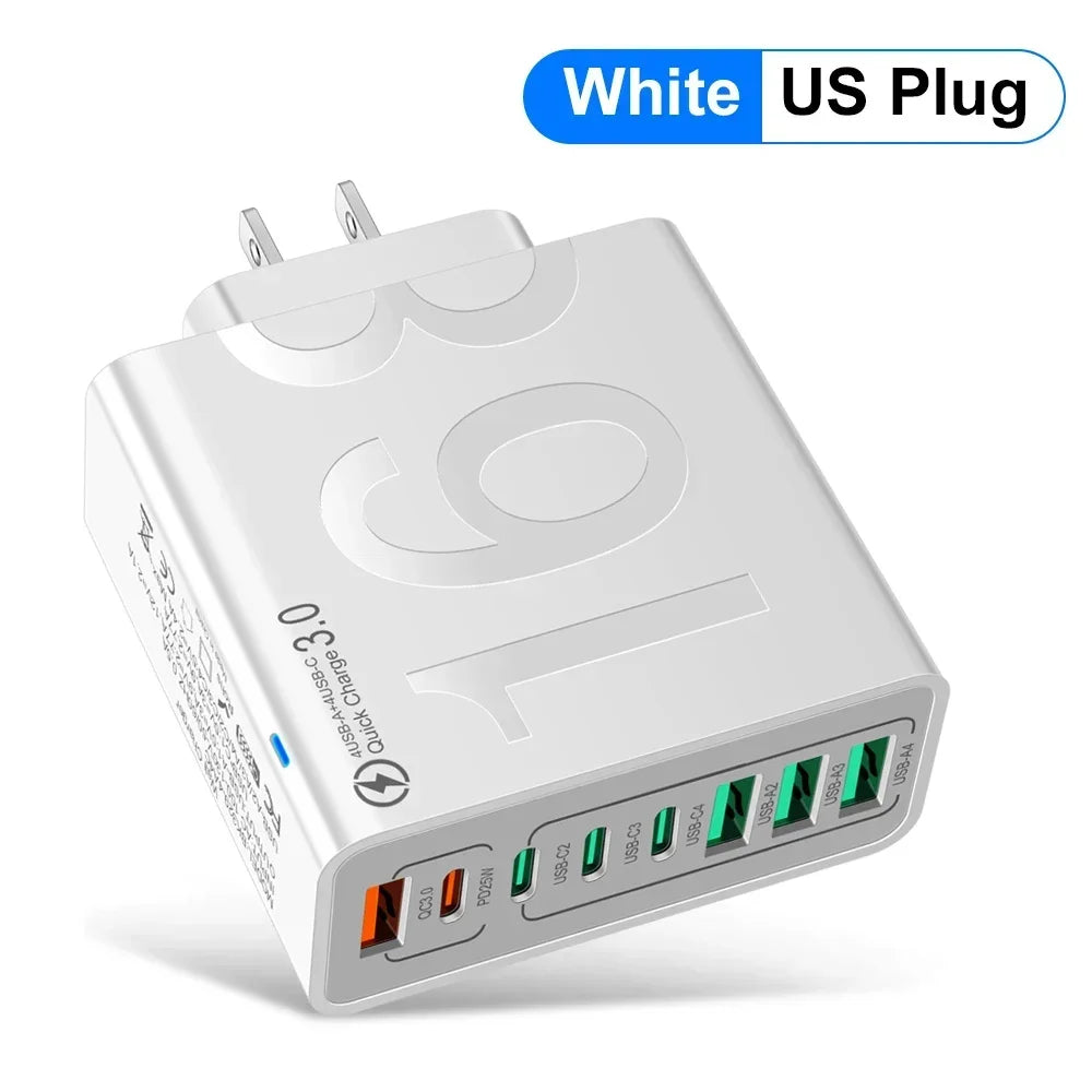 Total 150W 8 Ports USB C Charger Fast Charging PD  Mobile Phone Quick Charger 3.0 Wall Adapter For iPhone Samsung Xiaomi Huawei