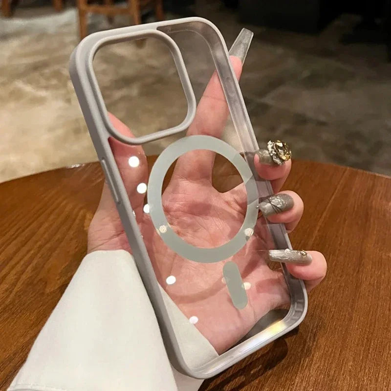 Luxury Transparent Magnetic Case For iPhone 16 15 14 13 12 11 Pro Max Plus For Magsafe Wireless Charge Shockproof Bumper Cover