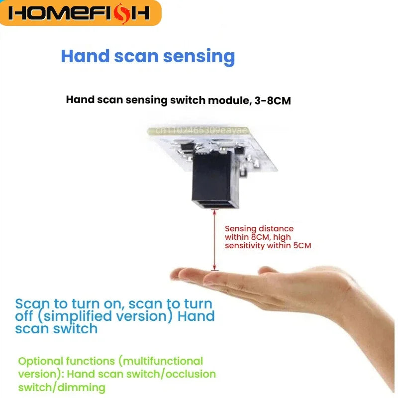 HOMEFISH Hand Wave Sensor Switch Control Module LED Light for Cabinets Wardrobes Shoe Racks 5V-12V-24V Compatible Indoor Use