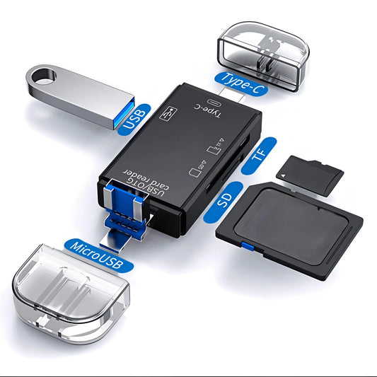 6-in-1 Type-C USB Card Reader, Flip Cover to Micro Adapter for Smartphones and Computers, USB2.0 OTG Card, with A and C Types, M