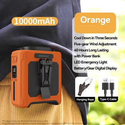 Summer Fan, Portable Waist Clip Fan, 10000mAh Cool Clip Fan, with LED Light and Power Bank Function,  for Outdoor Play and Work
