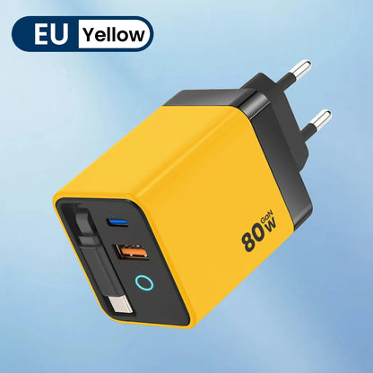 Elough 80W USB Type C Charger with Retractable Cable PD Fast Charging For iPhone 16 Laptop Macbook Phone cargador carga rápida