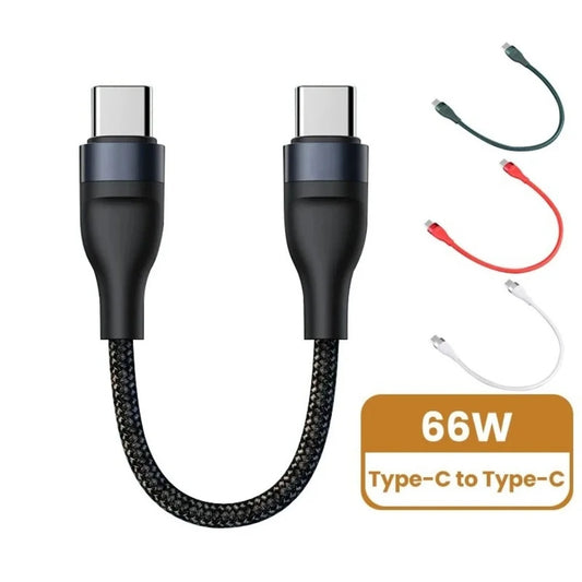 66W Type C Data Cable 25cm Short Cable USB C to Type C Fast Charging Data Cord Portable Power Bank For iPhone 17 Huawei Samsung