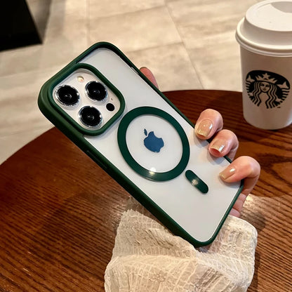 Luxury Transparent Magnetic Case For iPhone 16 15 14 13 12 11 Pro Max Plus For Magsafe Wireless Charge Shockproof Bumper Cover