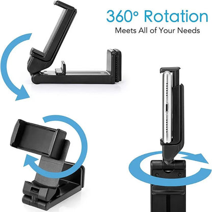 Foldable Rotatable Phone Holder Stand, Portable Adjustable Cell Phone Mount for Airplane, Train, Desk, Travel - Hands-Free
