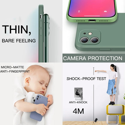 Original Square Liquid Silicone Phone Case For iPhone 11 12 13 14 15 Pro Mini XS Max X XR 15 Plus Lens Protection Cover Coque