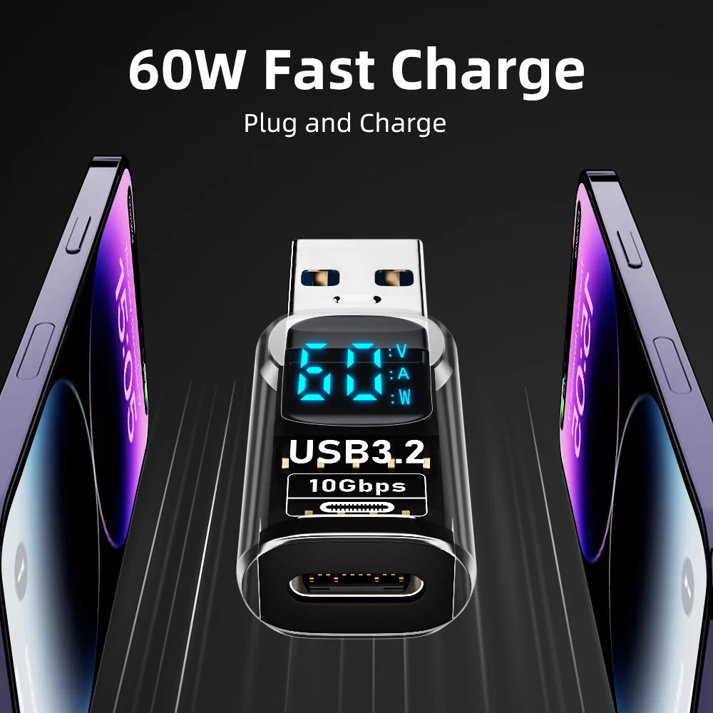 10Gbps USB 3.2 Digital Display Adapter 60W USB Male to Female Fast Charging Data Converter USB C Adapter for PC Laptop iPhone