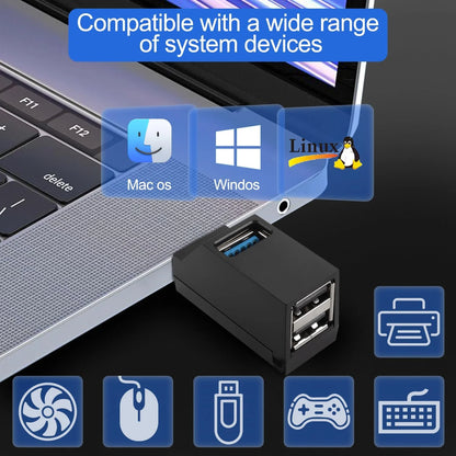 1-to-3 Ports USB Splitter Box Mini USB 3.0 HUB Extender Adapter High Speed USB 2.0 & 3.0 Expansion Card Reader Design for Lap