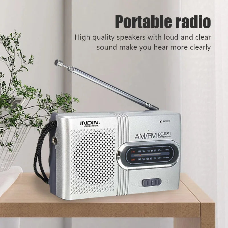 BC-R21 Portable AM FM Radio Receiver Player Built-in Speaker with a Standard 3.5MM Headphones Handheld Lightweight Ultra Thin
