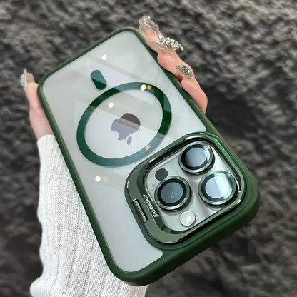 Luxury Magnetic Shockproof Phone Case For iPhone 15 14 13 12 11 16 Pro Max 16 Plus 16E Funda Stand Glass Lens Protection Cover