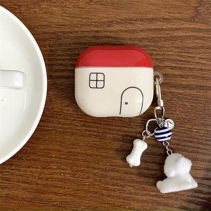 of Korea ins Creative Red Small House with Pendant Earphone Cover Case for AirPods 1 or 2 3 4 Pro 2 Bluetooth Headset Case