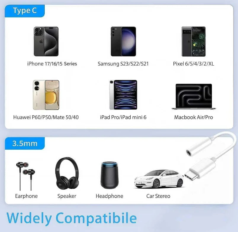 USB C to 3.5mm Headphone Jack Adapter Type C Audio Aux Cable Dongle