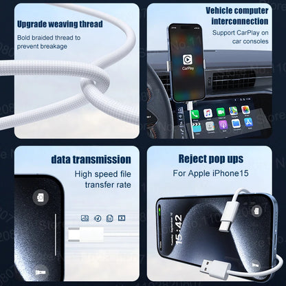 35W USB Cable Connect CarPlay Exclusive For Apple iPhone 16 15 Pro Max Plus USB to Type-C Fast Charging Cables Type-C Data Line