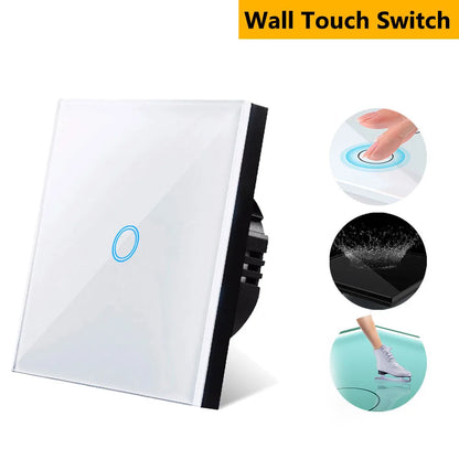Szaoju EU Touch Switch AC100-240V Led backlight Panel Tempered Crystal Glass wall Light sensory Switches 1/2/3 Gang Interruttore