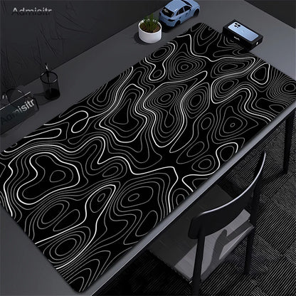 Black White Strata Abstract Design Gaming Mouse Pad Non-Slip Lock Stitched Edge Large Office Desk Mat for Computer and Keyboard