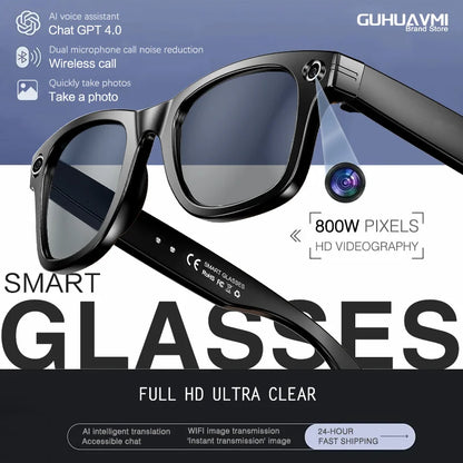 New 8 Million Pixels Camera Smart Glasses Recording Videos AI Photo Recognition Answer Translation Waterproof Blue light Glasses