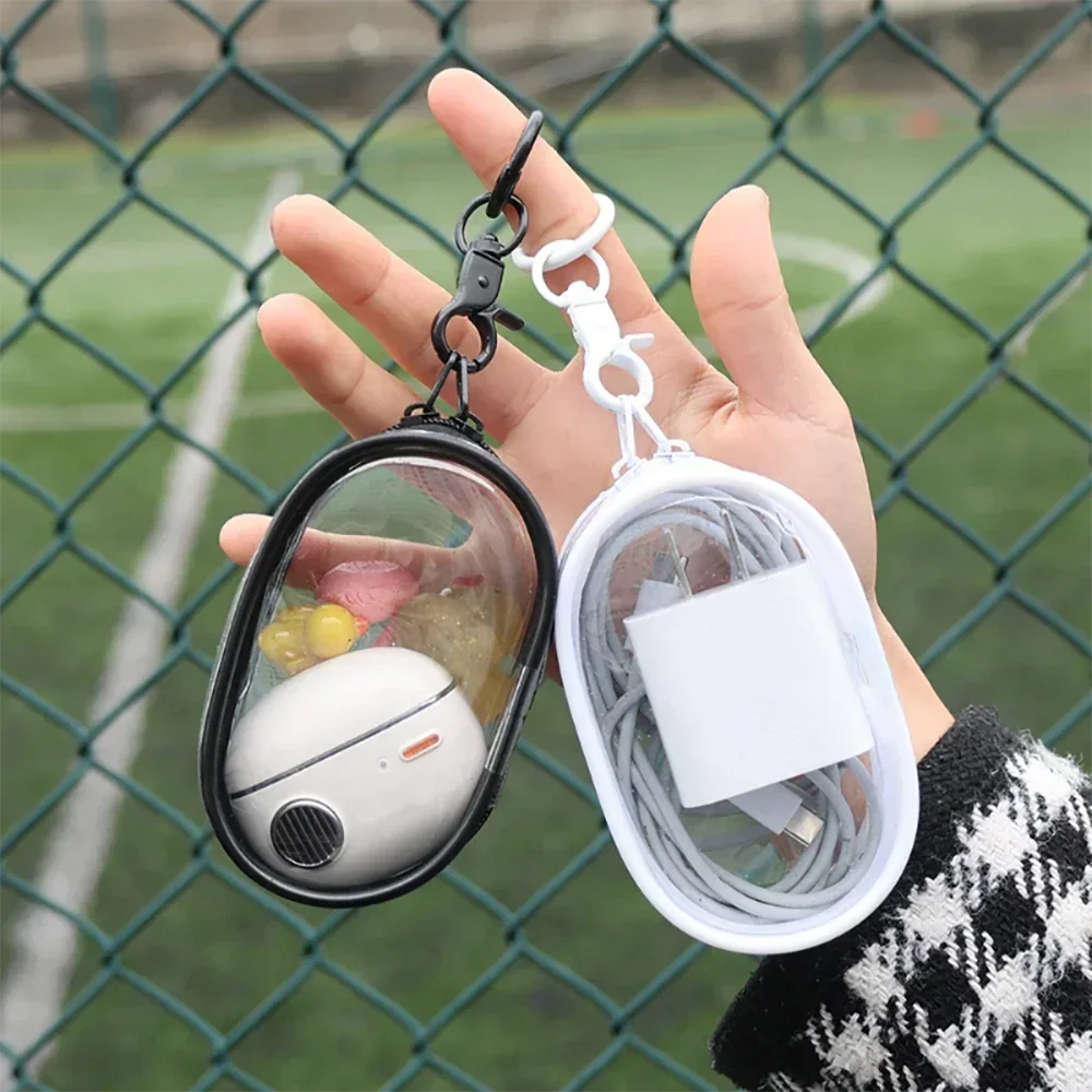 1/2Pcs Transparent Doll Storage Bag with Keychain Outdoor Display Organizer Box for Plush Dolls Earphone Case Accessories