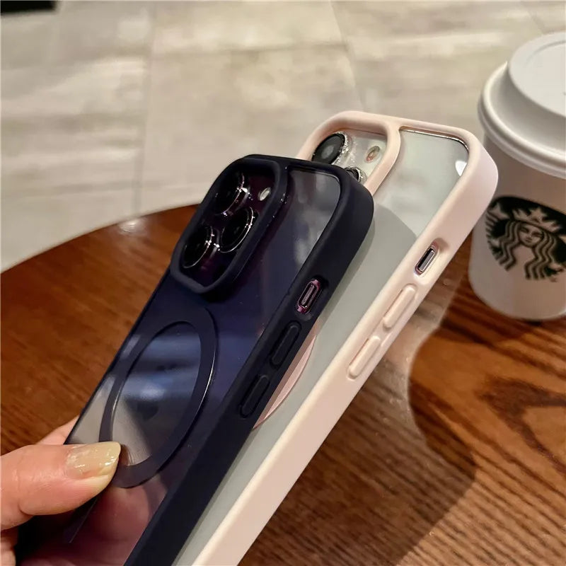 Luxury Magnetic Wireless Charge For Magsafe Case for iPhone 16 15 14 Plus 13 12 11 Pro Max Shockproof Transparent Bumper Cover