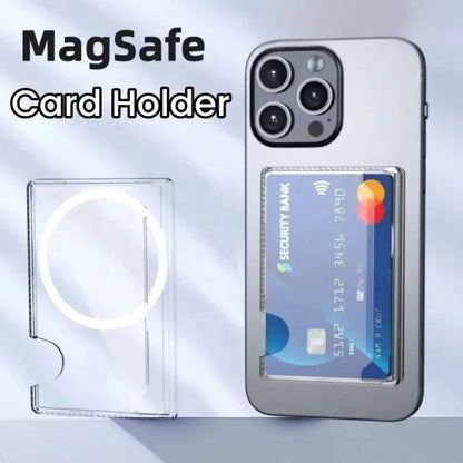 2026 Transparent PC Magnetic Phone Case Back Adhesive Card Holder Storage Box Strong Magnet Card Sleeve for iPhone 17~12 Samsung
