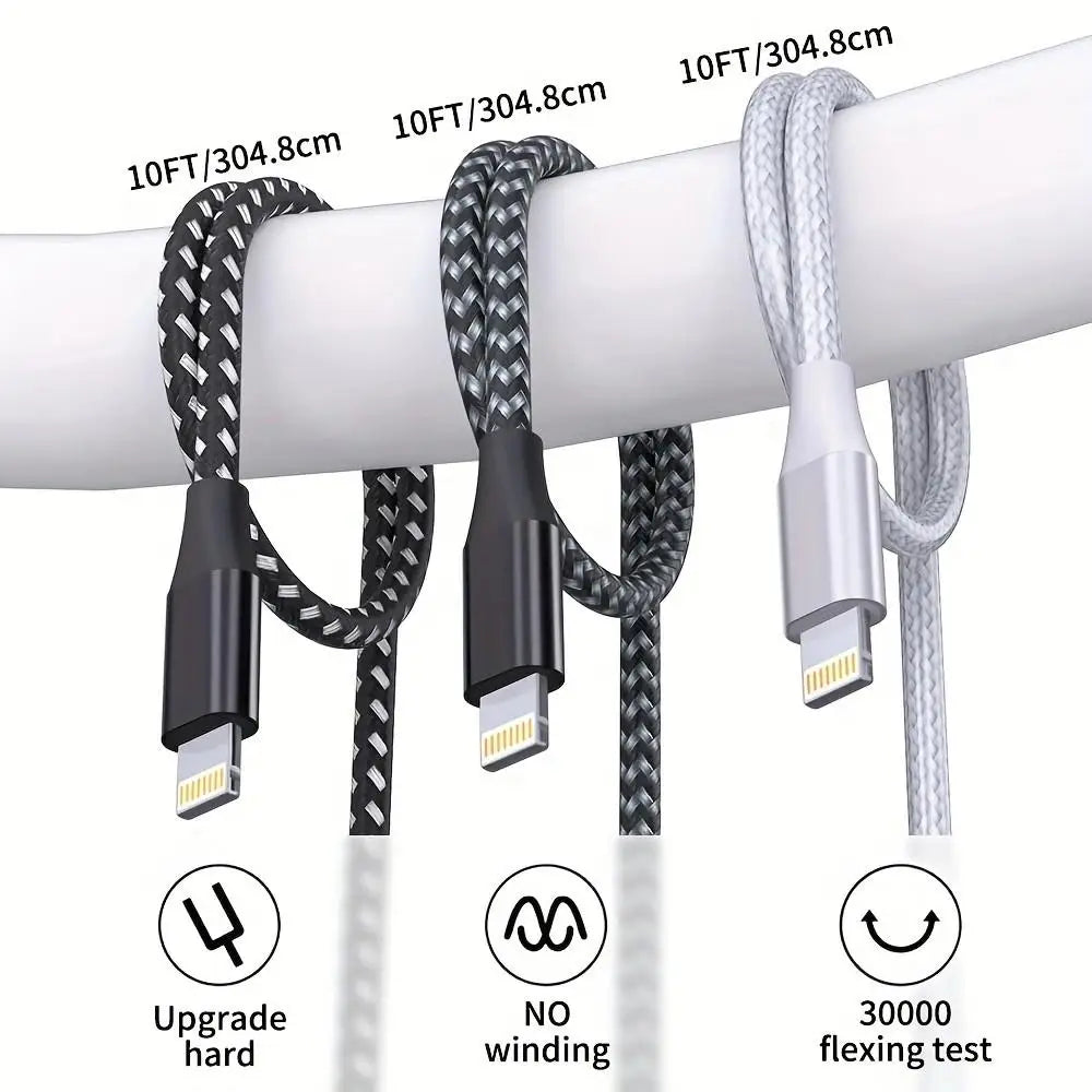 LAIHONEN Nylon Braided Lightning Cable, 3.3/6.6/10FT, 4 Colors Optional, Fast Charging Data Cord for iPhone 14 13 12 11 XS XR X
