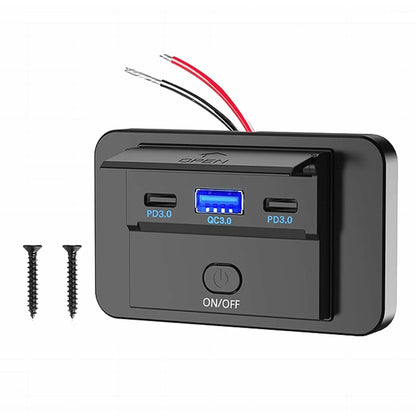 4 Ports Dual PD Dual QC 3.0 USB Car Charger with Switch 96W Quick Charging Socket USB Power for 12V/24V Car Boat Bus RV Truck