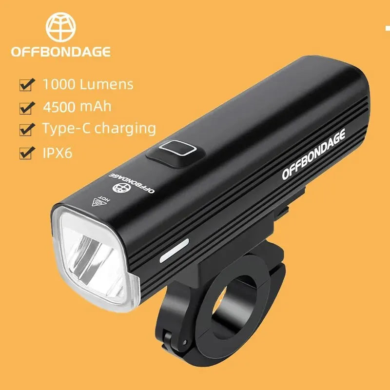 OFFBONDAGE Bicycle Light 1000Lumen Bike Headlight Cycling Front Lamp Flashlight Handlebar USB Charging MTB Road Light Highlight