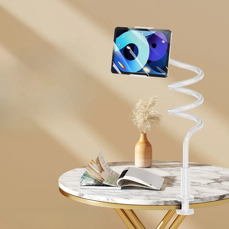 Universal 360-Degree Rotating Tablet Phone Holder with Adjustable Spiral Base, Flexible Stand for Desktop and Bed Use