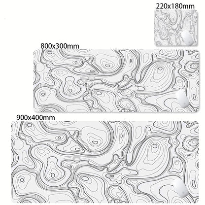 Black White Strata Abstract Design Gaming Mouse Pad Non-Slip Lock Stitched Edge Large Office Desk Mat for Computer and Keyboard