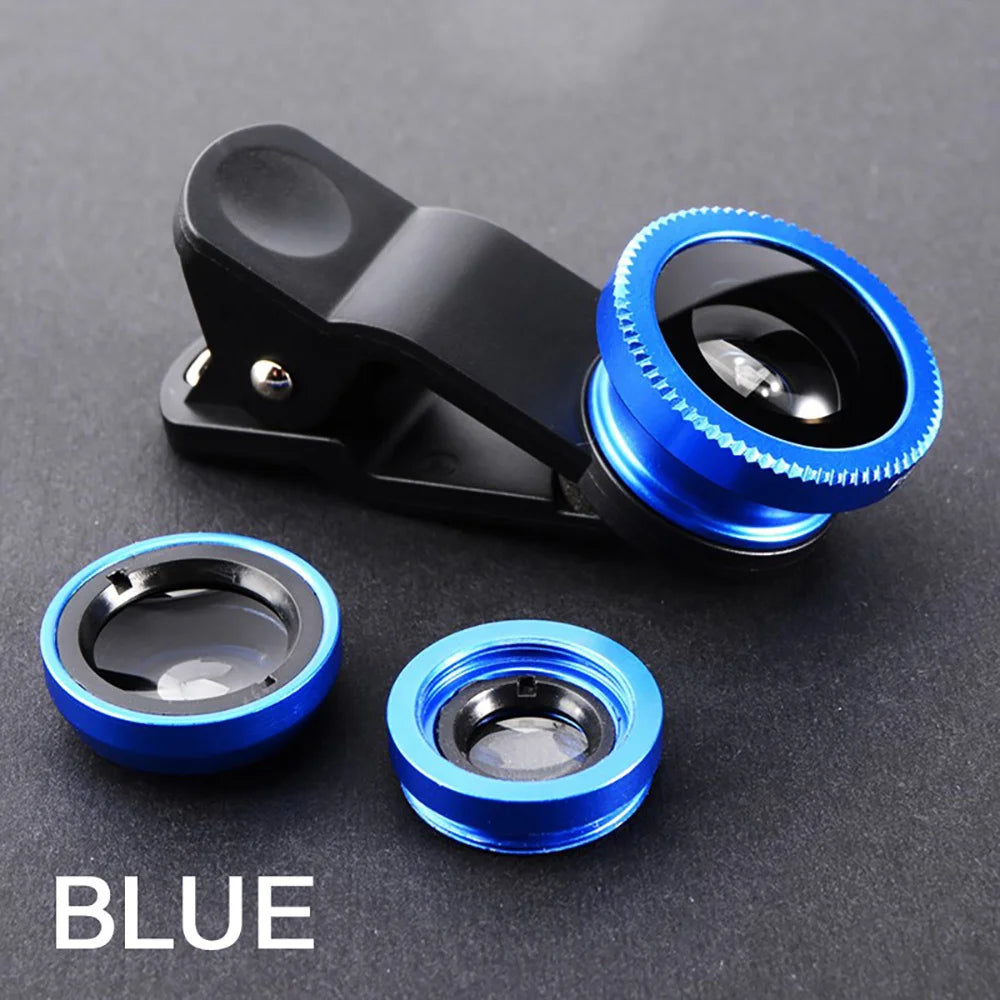 Universal 3 in 1 Fish Eye Lens Wide Angle Micro Phone Fisheye Lens Zoom Camera Kits With Phone Clips For iPhone Samsung Xiaomi