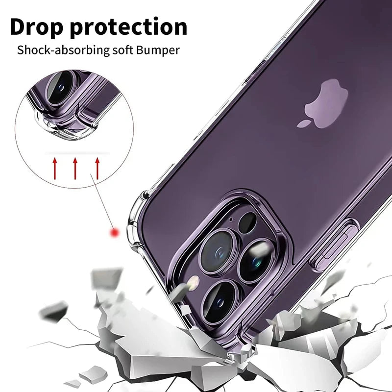 Phone Case For iPhone 17 16 15 14 13 12 11 Air Pro Max Luxury Shockproof Clear Silicone Bumper Transparent Slim Shell Back Cover